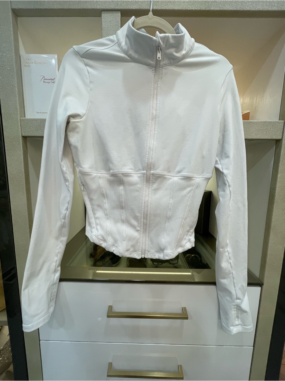 ALO Yoga White Fitted Zip-Front Bomber Jacket Size Medium